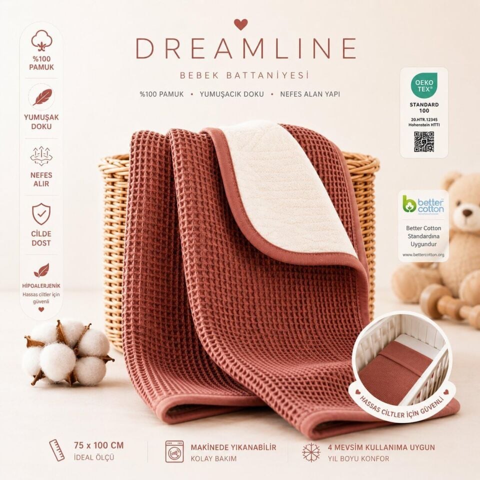 Dreamline %100 Pamuk Bebek Battaniyesi Kiremit