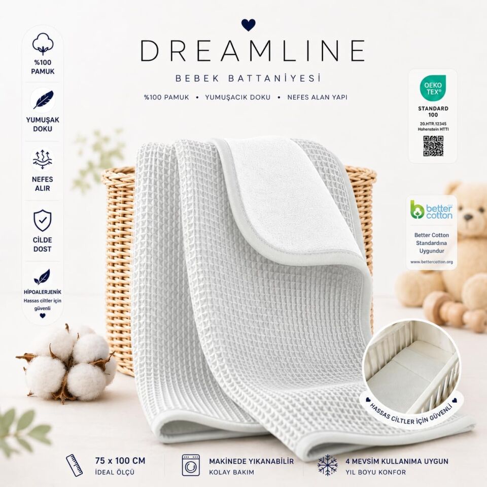 Dreamline %100 Pamuk Bebek Battaniyesi Gri